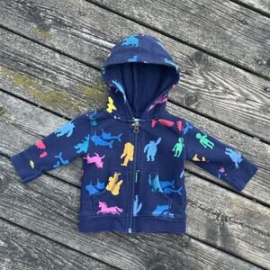Hanna Andersson Baby‎ Navy Blue Fun Creatures Zip Up Hoodie 6-12 Months
